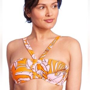 Kona Sol Floral Bikini Top Orange Peach Coral Size Small NWT
